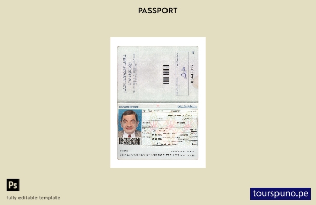 Listo para imprimir la plantilla actual del pasaporte de Omán
